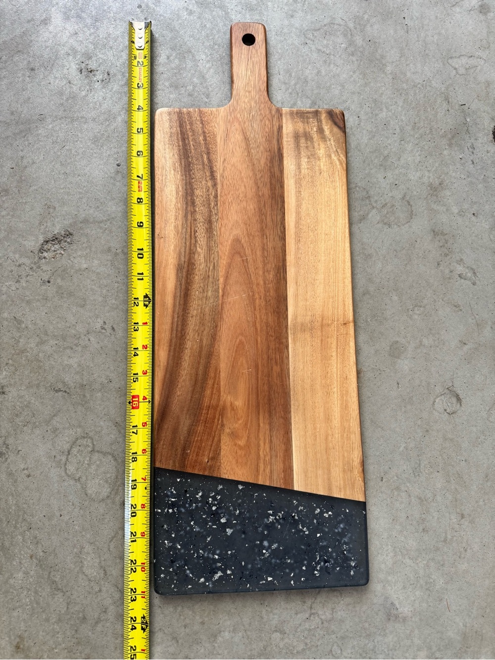 Wood and Black Resin Paddle Serving Board